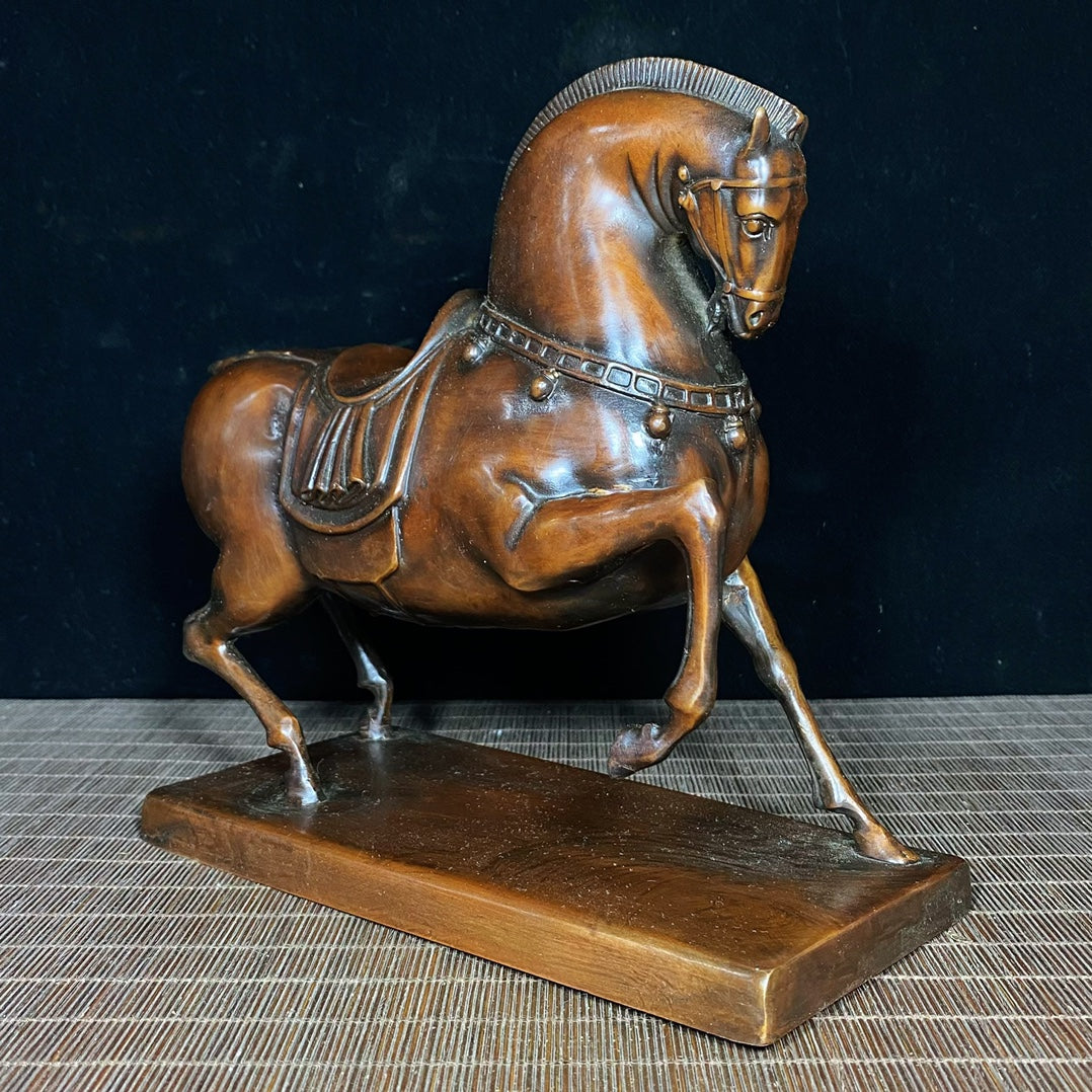 Antique Solid Brass Tang Dynasty Horse Sculpture - Unique Asian Decor for Desk - Personalized Gift