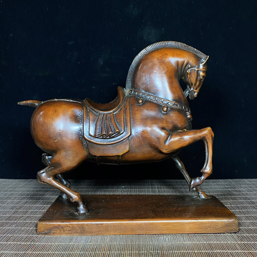 Antique Solid Brass Tang Dynasty Horse Sculpture - Unique Asian Decor for Desk - Personalized Gift