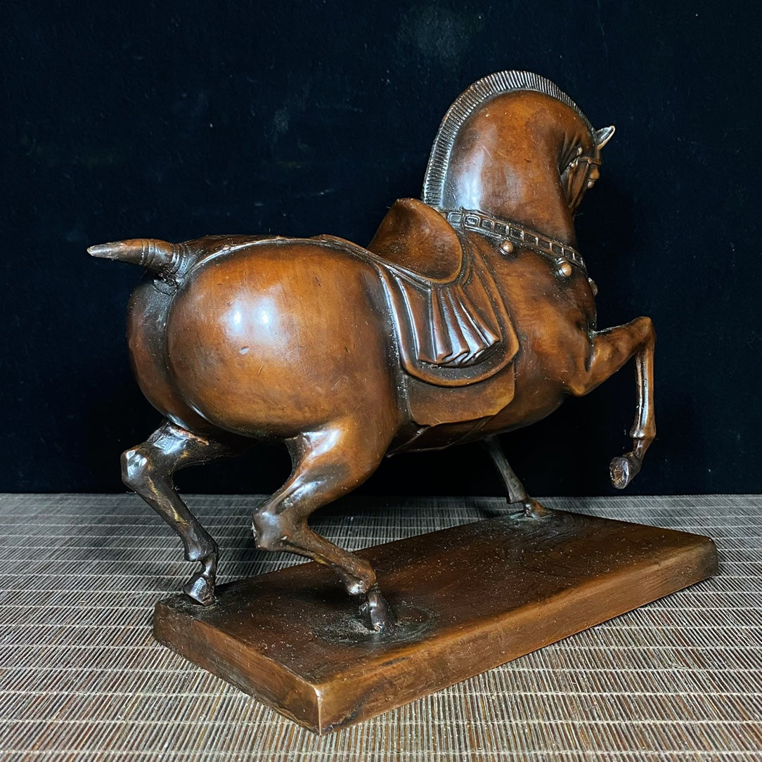 Antique Solid Brass Tang Dynasty Horse Sculpture - Unique Asian Decor for Desk - Personalized Gift