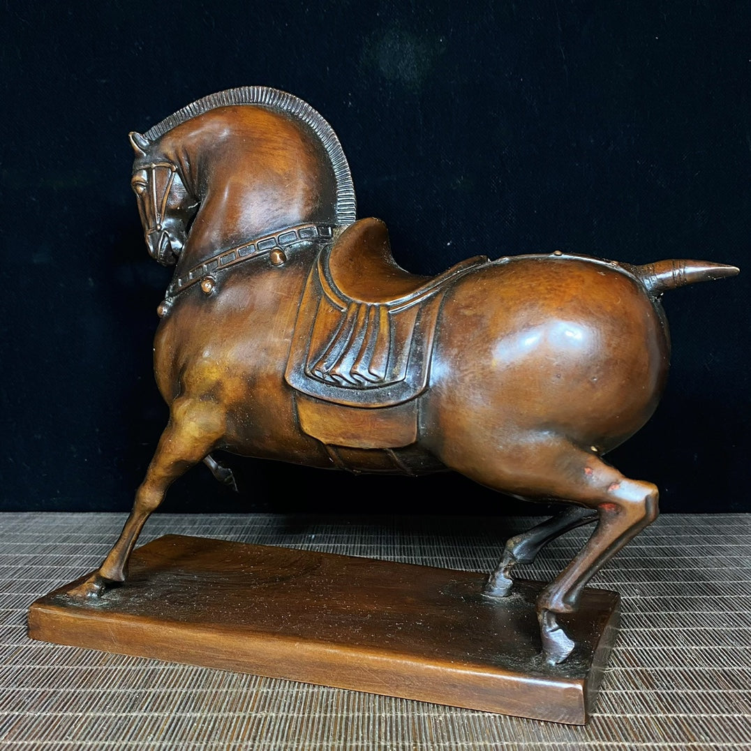 Antique Solid Brass Tang Dynasty Horse Sculpture - Unique Asian Decor for Desk - Personalized Gift