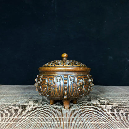 Antique Pure Copper Inscribed Incense Burner - Unique Asian Antique Decor for Home or Office - Personalized Gift