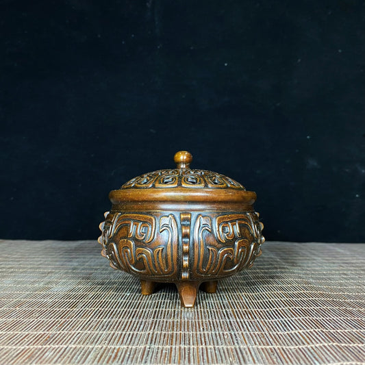 Antique Pure Copper Inscribed Incense Burner - Unique Asian Antique Decor for Home or Office - Personalized Gift