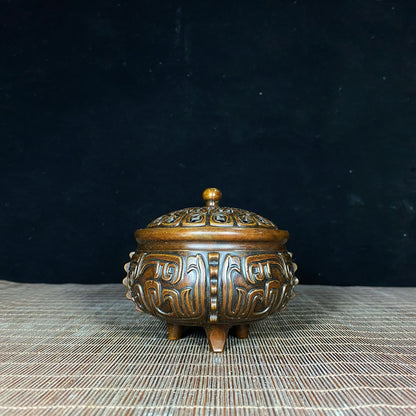 Antique Pure Copper Inscribed Incense Burner - Unique Asian Antique Decor for Home or Office - Personalized Gift