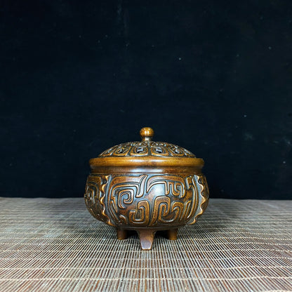 Antique Pure Copper Inscribed Incense Burner - Unique Asian Antique Decor for Home or Office - Personalized Gift