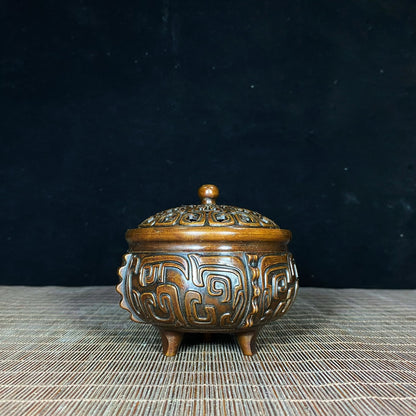 Antique Pure Copper Inscribed Incense Burner - Unique Asian Antique Decor for Home or Office - Personalized Gift