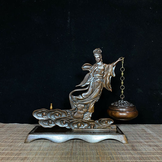 Antique Solid Brass Moon Goddess Chang'e Hanging Incense Burner - Asian Decor, Desk Ornament, Personalized Gift