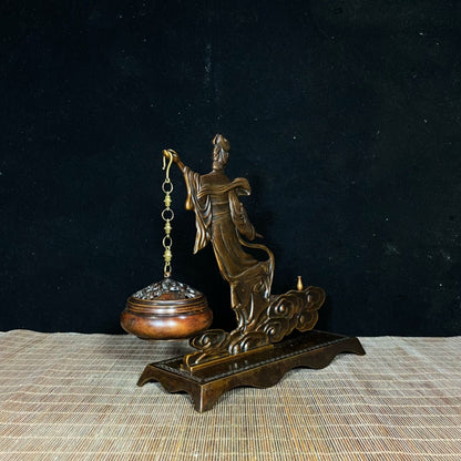 Antique Solid Brass Moon Goddess Chang'e Hanging Incense Burner - Asian Decor, Desk Ornament, Personalized Gift