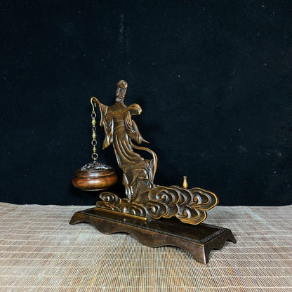 Antique Solid Brass Moon Goddess Chang'e Hanging Incense Burner - Asian Decor, Desk Ornament, Personalized Gift