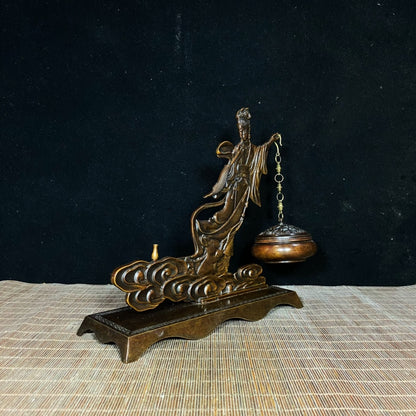 Antique Solid Brass Moon Goddess Chang'e Hanging Incense Burner - Asian Decor, Desk Ornament, Personalized Gift