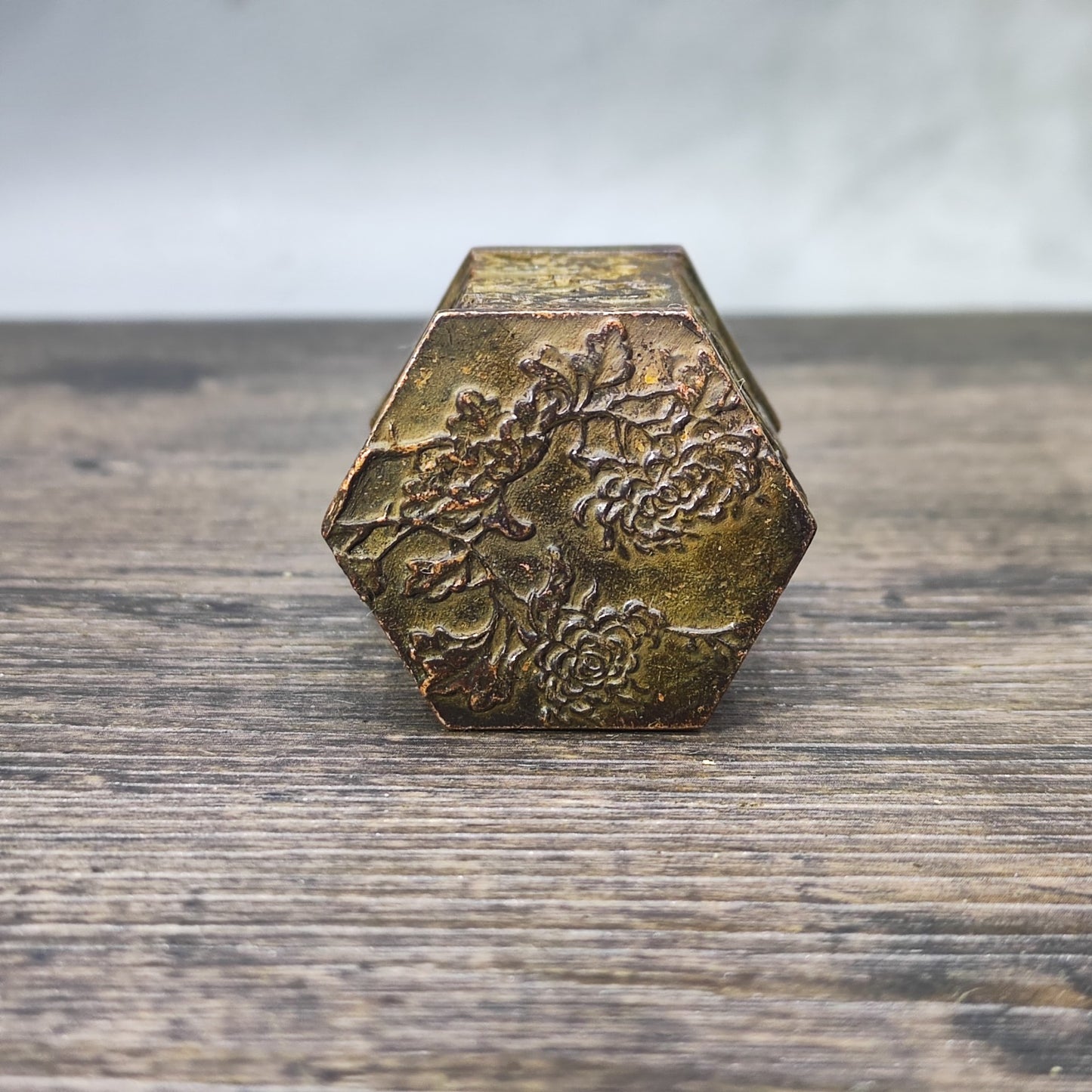 Hexagonal Antique Ink Box - Unique Desktop Decor, Personalized Gift, Asian Antique Collectible