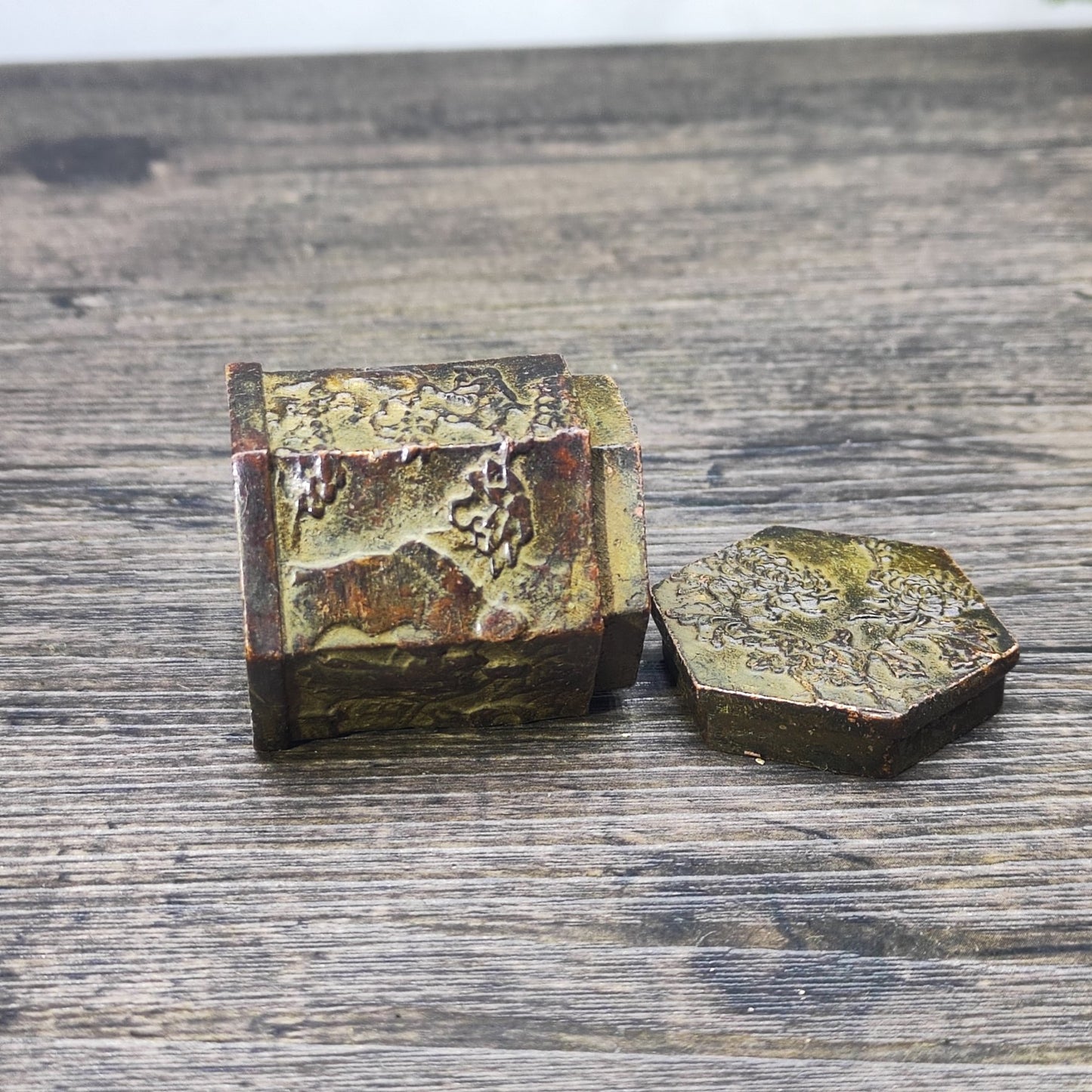 Hexagonal Antique Ink Box - Unique Desktop Decor, Personalized Gift, Asian Antique Collectible