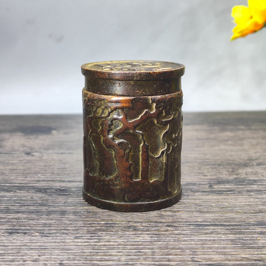 Antique Ornate Carved Small Jar - Decorative Desktop Ornament - Personalized Gift - Asian Antique Decor