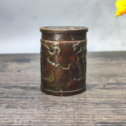 Antique Ornate Carved Small Jar - Decorative Desktop Ornament - Personalized Gift - Asian Antique Decor