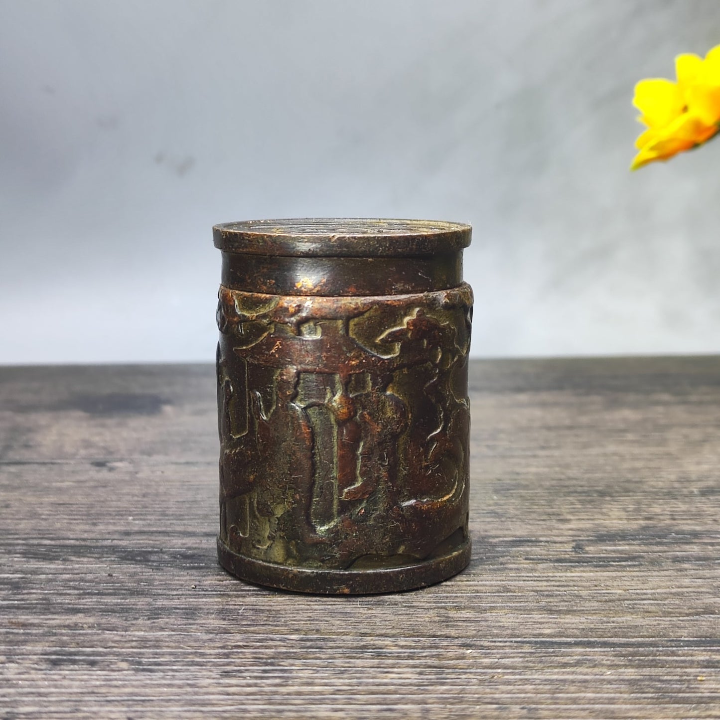 Antique Ornate Carved Small Jar - Decorative Desktop Ornament - Personalized Gift - Asian Antique Decor