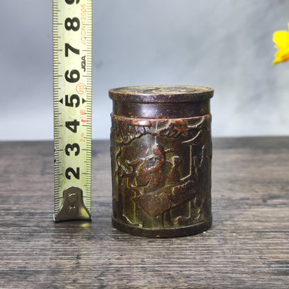 Antique Ornate Carved Small Jar - Decorative Desktop Ornament - Personalized Gift - Asian Antique Decor