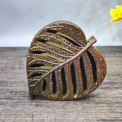 Antique Leaf-Shaped Incense Burner - Unique Tabletop Decoration - Personalized Gift - Asian Antique Decor