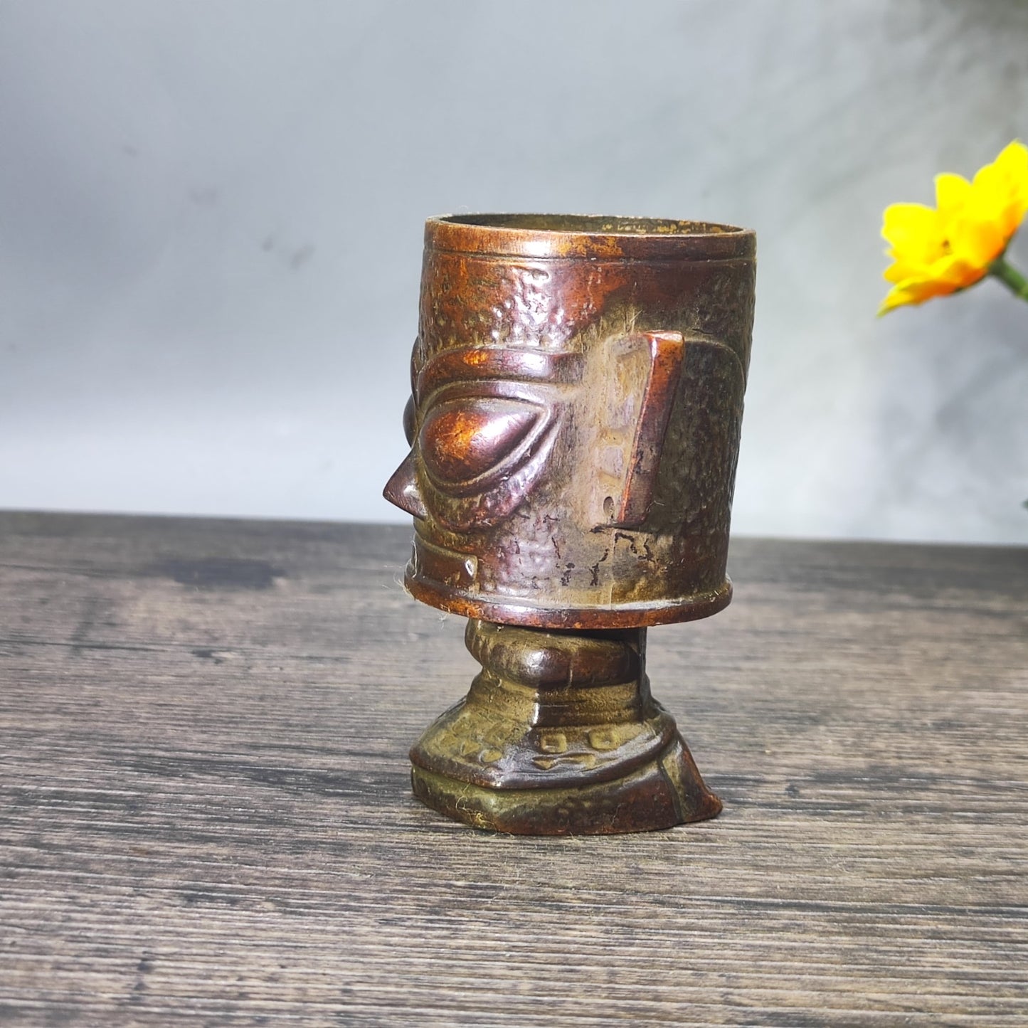 Antique Sanxingdui Mask Sculpture - Unique Desk Decor & Personalized Gift - Asian Antique Decor