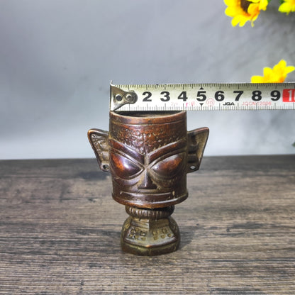 Antique Sanxingdui Mask Sculpture - Unique Desk Decor & Personalized Gift - Asian Antique Decor