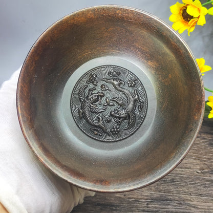 Antique Gem-Embedded Intricately Carved Bowl - Asian Antique Decorative Tabletop Ornament - Personalized Gift