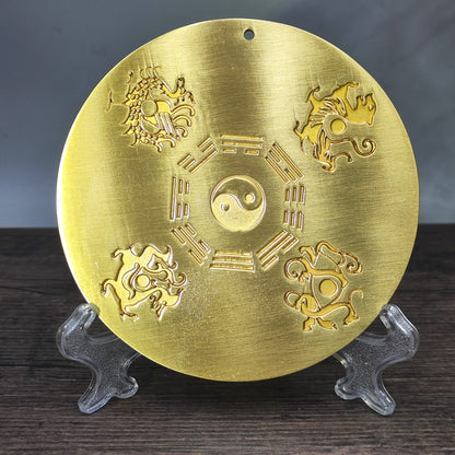 Antique Solid Brass Ziwei Shan Hai Feng Shui Round Ornament - Unique Table Decor & Personalized Gift - Asian Antique