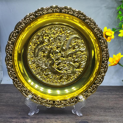 Antique Exquisitely Carved Dragon and Phoenix Plate - Handcrafted Ornate Design, Rare Collectible Decor