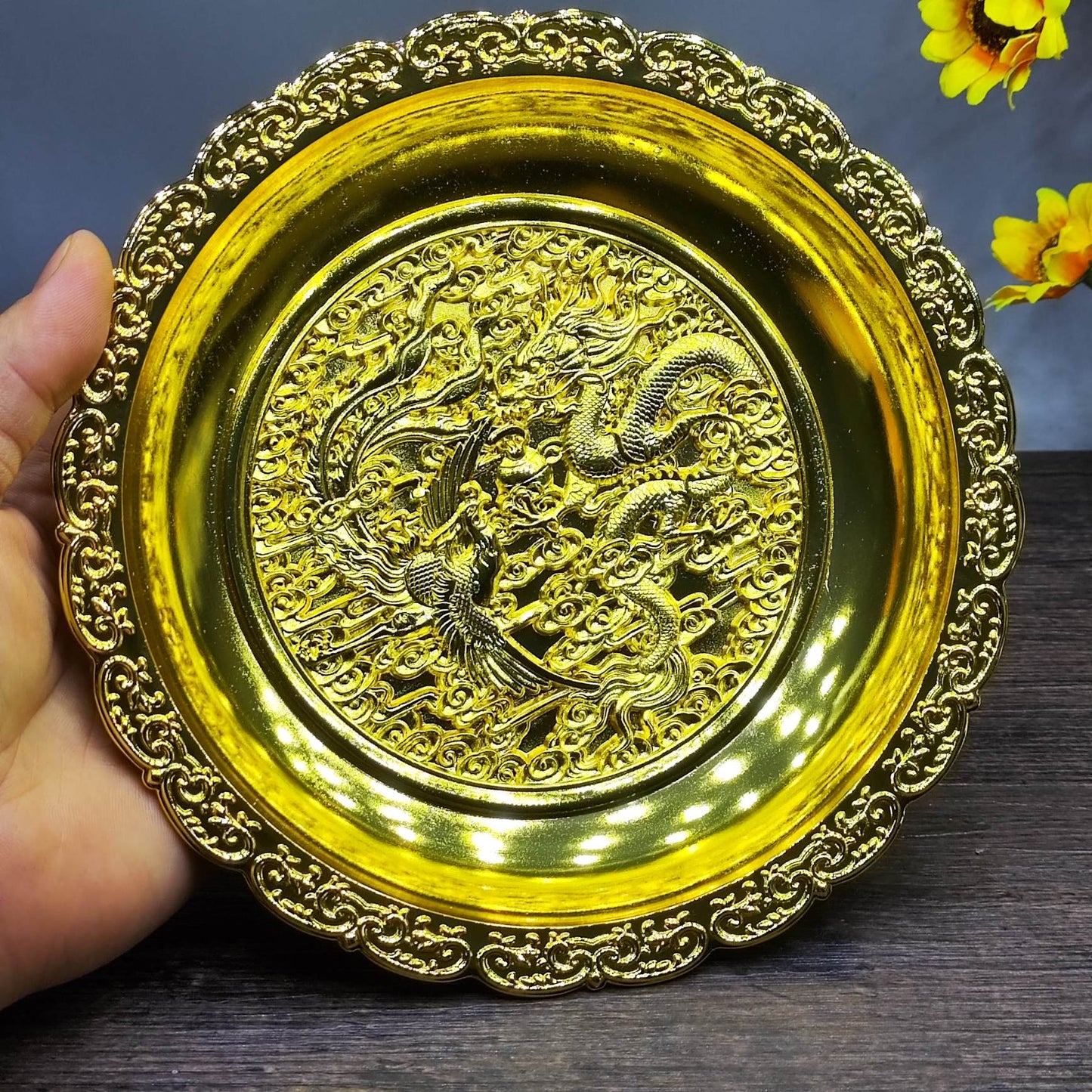 Antique Exquisitely Carved Dragon and Phoenix Plate - Handcrafted Ornate Design, Rare Collectible Decor