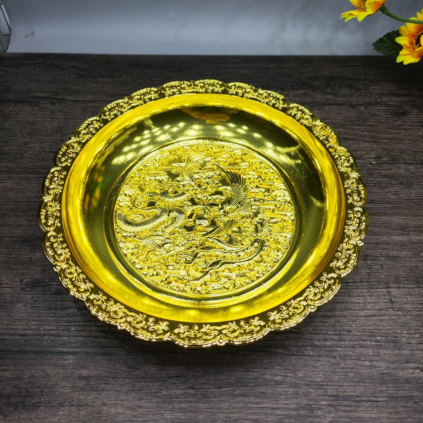 Antique Exquisitely Carved Dragon and Phoenix Plate - Handcrafted Ornate Design, Rare Collectible Decor