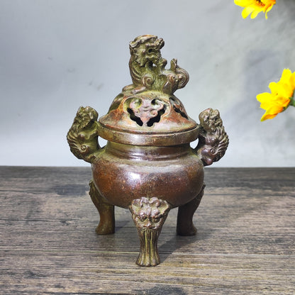 Antique Handcrafted Lion Incense Burner - A Collector's Treasure