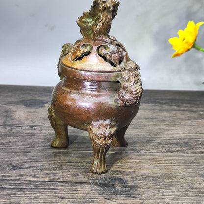 Antique Handcrafted Lion Incense Burner - A Collector's Treasure