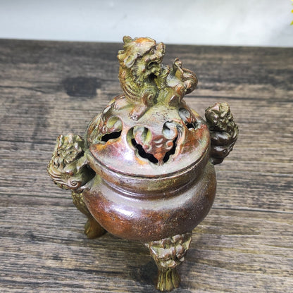 Antique Handcrafted Lion Incense Burner - A Collector's Treasure