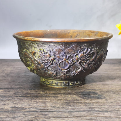 Handcrafted Dragon Engraved Bowl with Rich History - Perfect for Antique Collection and Elegant Decor