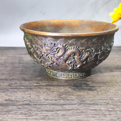 Handcrafted Dragon Engraved Bowl with Rich History - Perfect for Antique Collection and Elegant Decor