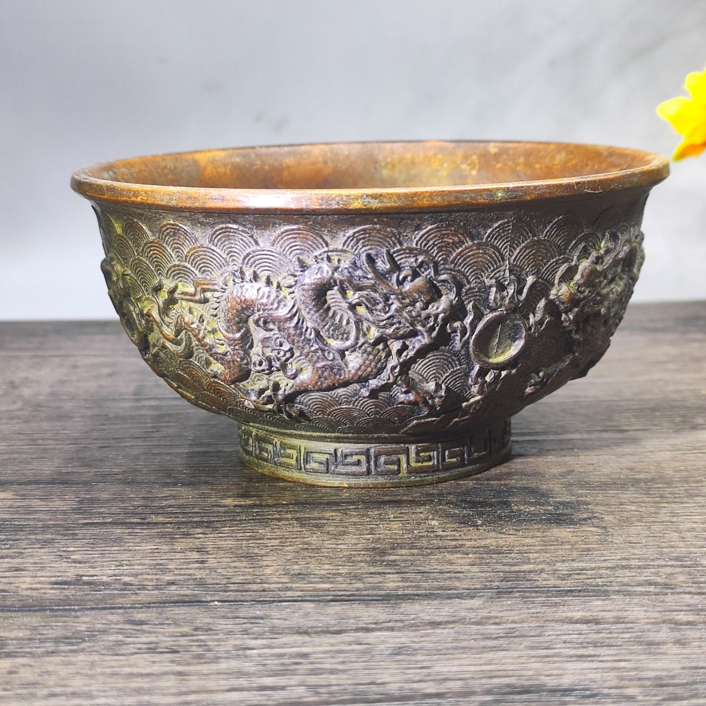 Handcrafted Dragon Engraved Bowl with Rich History - Perfect for Antique Collection and Elegant Decor