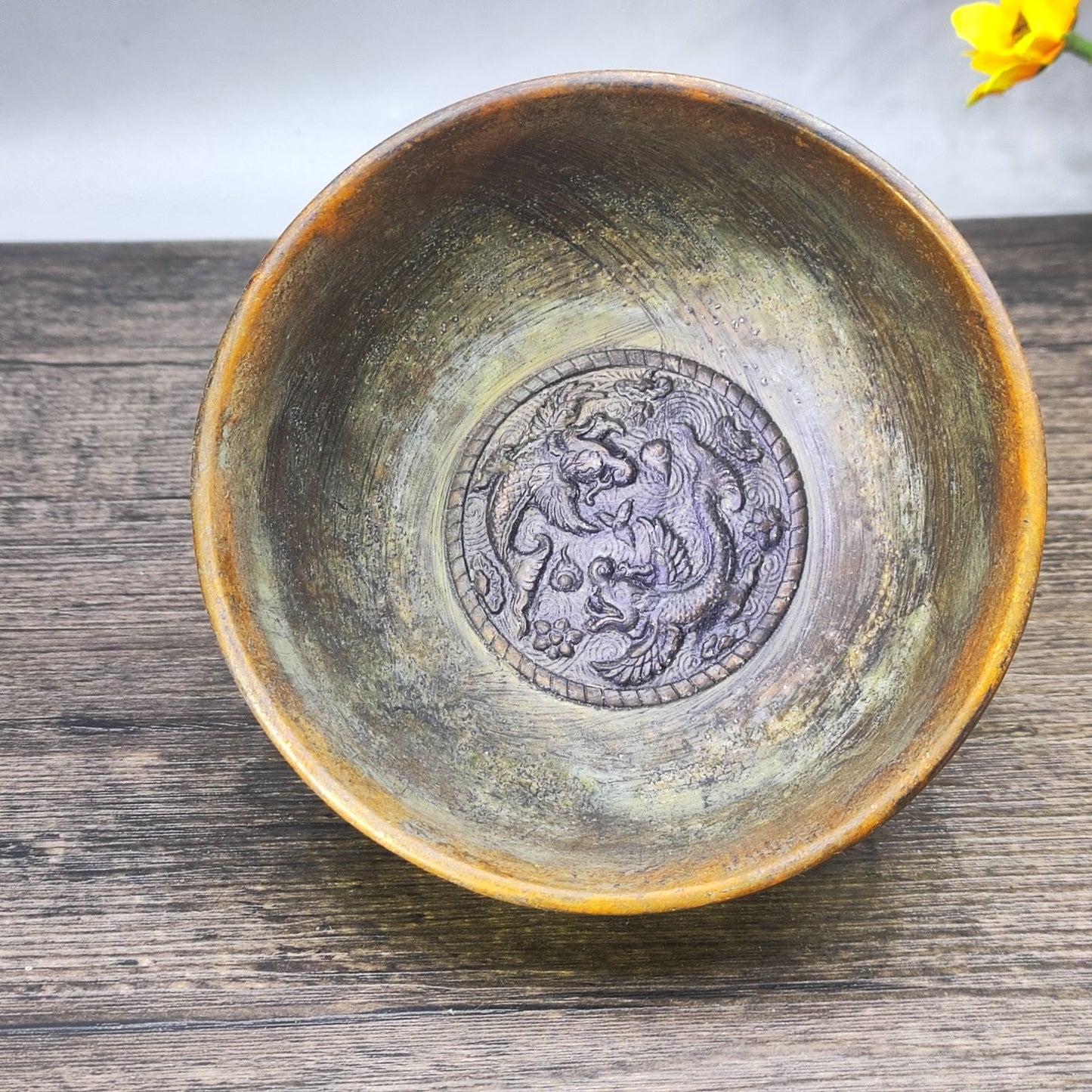 Handcrafted Dragon Engraved Bowl with Rich History - Perfect for Antique Collection and Elegant Decor