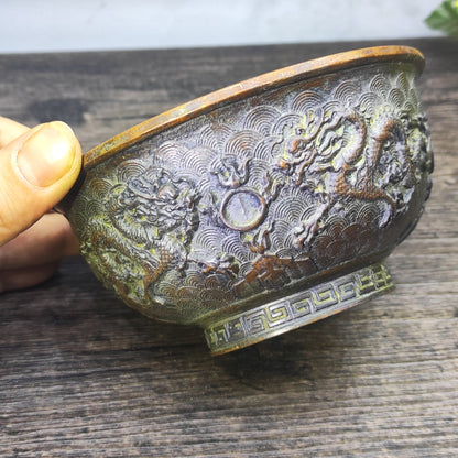 Handcrafted Dragon Engraved Bowl with Rich History - Perfect for Antique Collection and Elegant Decor