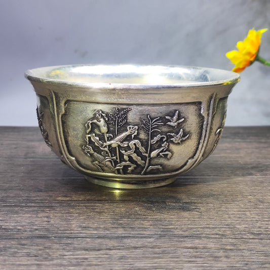 Antique Handcrafted Silver-Plated Engraved Bowl with Rich History