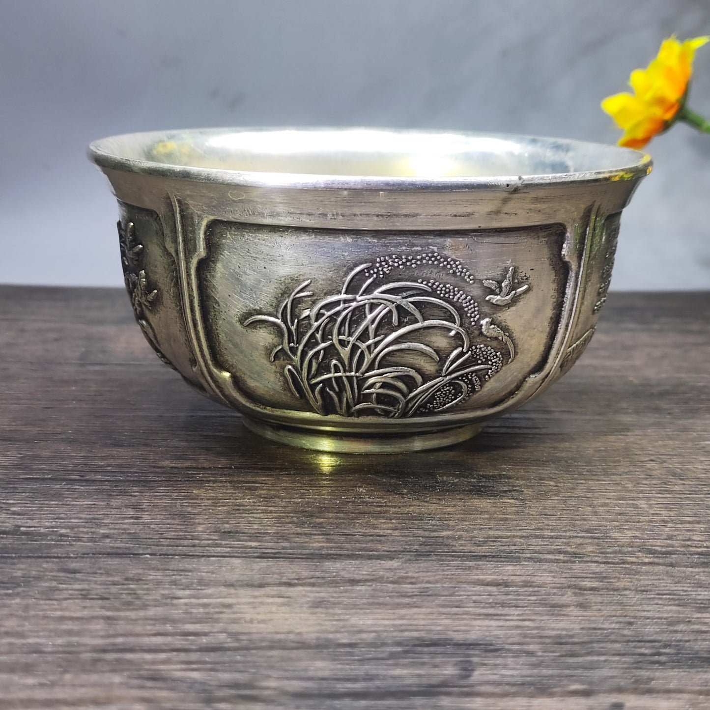 Antique Handcrafted Silver-Plated Engraved Bowl with Rich History