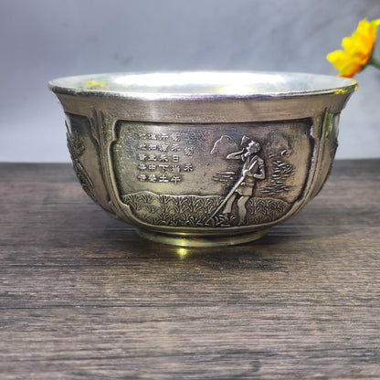 Antique Handcrafted Silver-Plated Engraved Bowl with Rich History