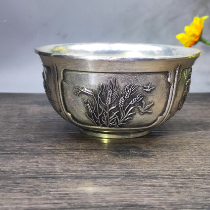 Antique Handcrafted Silver-Plated Engraved Bowl with Rich History