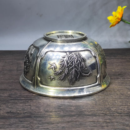 Antique Handcrafted Silver-Plated Engraved Bowl with Rich History