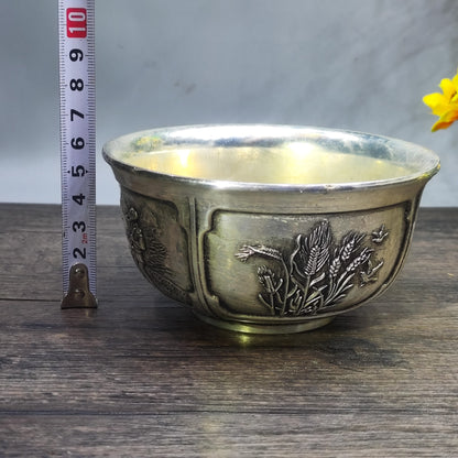 Antique Handcrafted Silver-Plated Engraved Bowl with Rich History