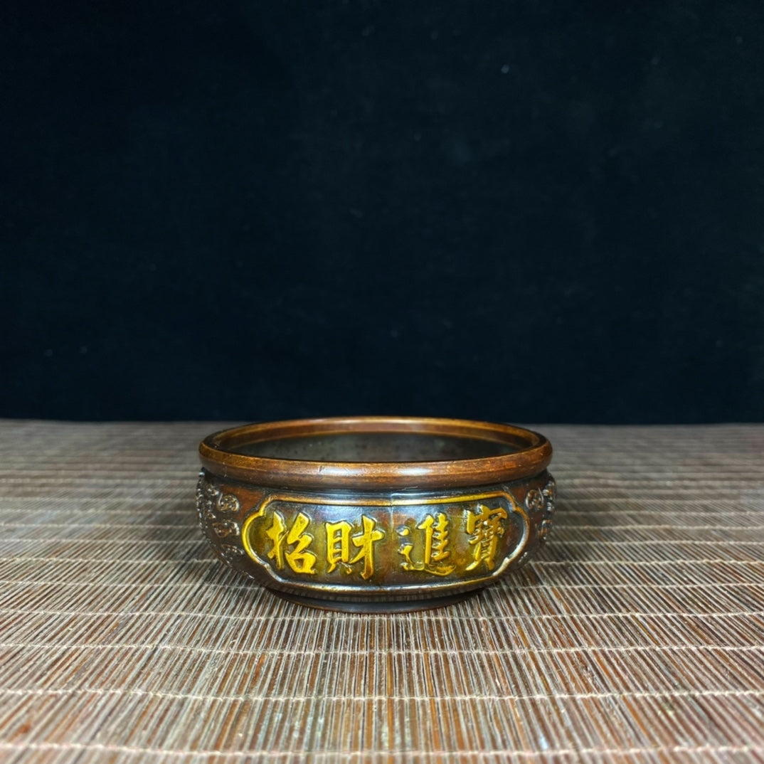 Exquisite Antique Copper Gilded Dragon and Phoenix Treasure Bowl - Premium Collectible and Interior Decor