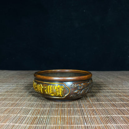 Exquisite Antique Copper Gilded Dragon and Phoenix Treasure Bowl - Premium Collectible and Interior Decor