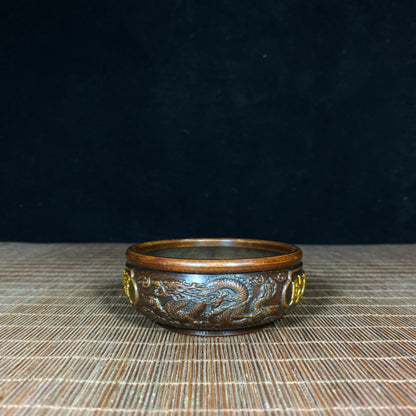 Exquisite Antique Copper Gilded Dragon and Phoenix Treasure Bowl - Premium Collectible and Interior Decor