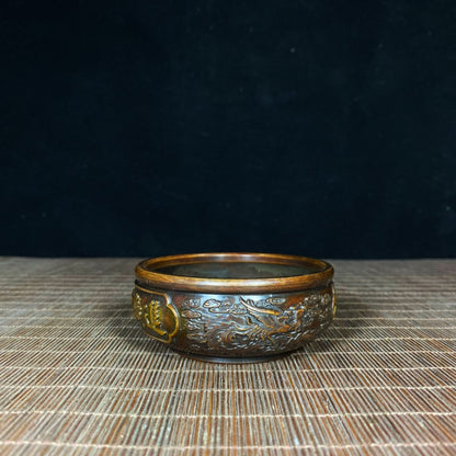 Exquisite Antique Copper Gilded Dragon and Phoenix Treasure Bowl - Premium Collectible and Interior Decor