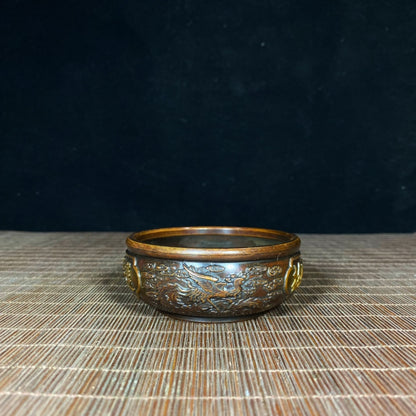 Exquisite Antique Copper Gilded Dragon and Phoenix Treasure Bowl - Premium Collectible and Interior Decor