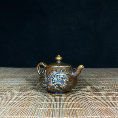 Pure Copper Embossed Landscape Teapot - Timeless Handcrafted Art Piece, Elegant Home and Office Decor