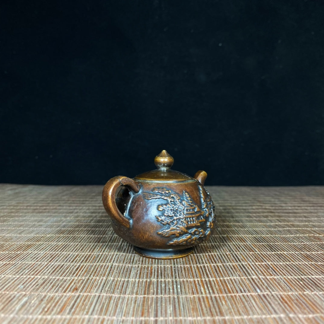 Pure Copper Embossed Landscape Teapot - Timeless Handcrafted Art Piece, Elegant Home and Office Decor