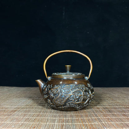 Pure Copper Embossed Dragon and Phoenix Teapot - Exquisite Craftsmanship with Rich Cultural Heritage