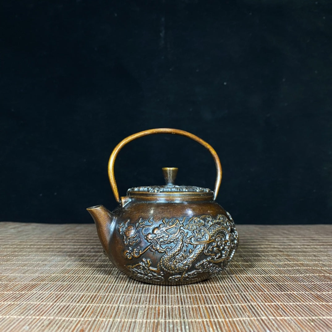 Pure Copper Embossed Dragon and Phoenix Teapot - Exquisite Craftsmanship with Rich Cultural Heritage